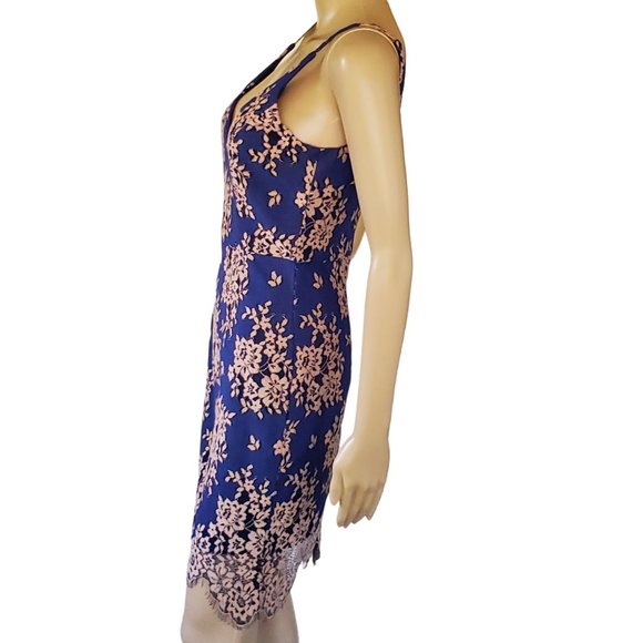 Minuet Fitted Bodycon Dress Women's S Blue V Neck Spaghetti Strap Lined Zipper - Picture 6 of 15